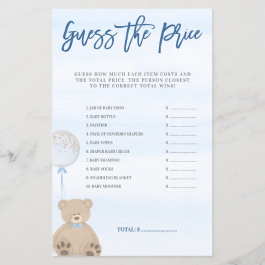 Jongen Teddy Bear Blue-ballon raden het prijsspel (Voorkant)