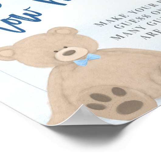 Jongen Teddy Bear Blue Ballon raden hoeveel tekens Poster (Hoek)