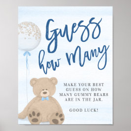 Jongen Teddy Bear Blue Ballon raden hoeveel tekens Poster