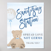 Jongen Teddy Bear Blue Ballon Sanitizing Sign Poster (Voorkant)