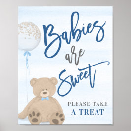 Jongen Teddy Bear Blue Ballon Sweet Treat Sign Poster
