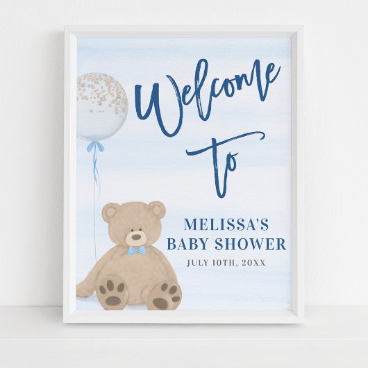 Jongen Teddy Bear Blue Ballon Welkomstteken Poster