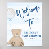 Jongen Teddy Bear Blue Ballon Welkomstteken Poster (Voorkant)