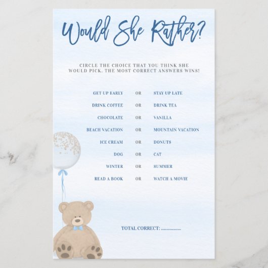 Jongen Teddy Bear Blue-ballon zou ze een vrij spel (Voorkant)