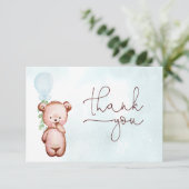 Jongen Teddy Bear Blue-ballonBaby shower Bedankkaart (Staand voorkant)