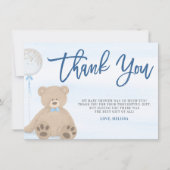 Jongen Teddy Bear Blue-ballonBaby shower Bedankkaart (Voorkant)