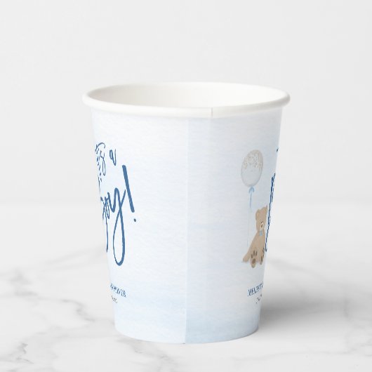 Jongen Teddy Bear Blue-ballonBaby shower Papieren Bekers (Rechts)