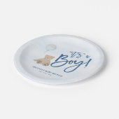 Jongen Teddy Bear Blue-ballonBaby shower Papieren Bordje (Gekanteld)