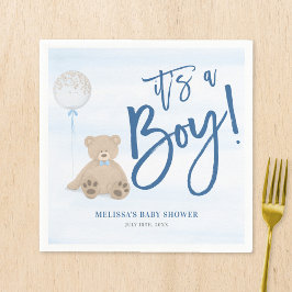 Jongen Teddy Bear Blue-ballonBaby shower Servet