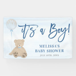 Jongen Teddy Bear Blue-ballonBaby shower Spandoek