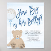 Jongen Teddy Bear Blue Balloon Baby shower Belly G Poster (Voorkant)