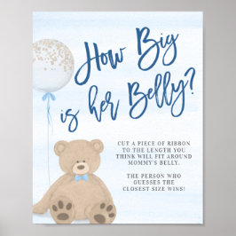 Jongen Teddy Bear Blue Balloon Baby shower Belly G Poster