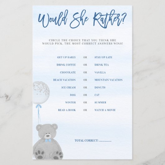 Jongen Teddy Bear Blue Gray Balballon zou ze een b (Voorkant)