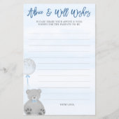 Jongen Teddy Bear Blue Grey Balloon Baby Advice Ka (Voorkant)