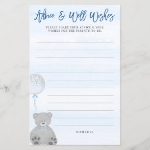 Jongen Teddy Bear Blue Grey Balloon Baby Advice Ka