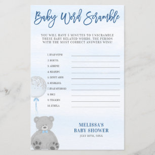 Jongen Teddy Bear Blue Grey Balloon Word Scramble