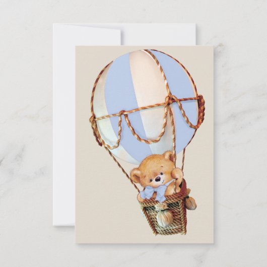 Jongen Teddy Bear Blue Hot Air Ballon Baby shower Kaart (Achterkant)
