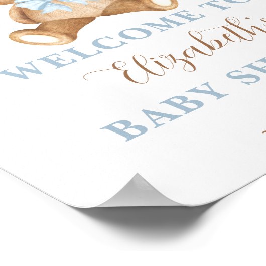 Jongen Teddy Bear Boho Blue Floral Pampas Welkom Poster (Hoek)