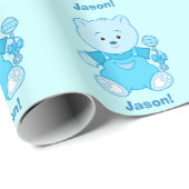 Jongen Teddy Bear met Rattle Name  Cadeaupapier (Rol Hoek)
