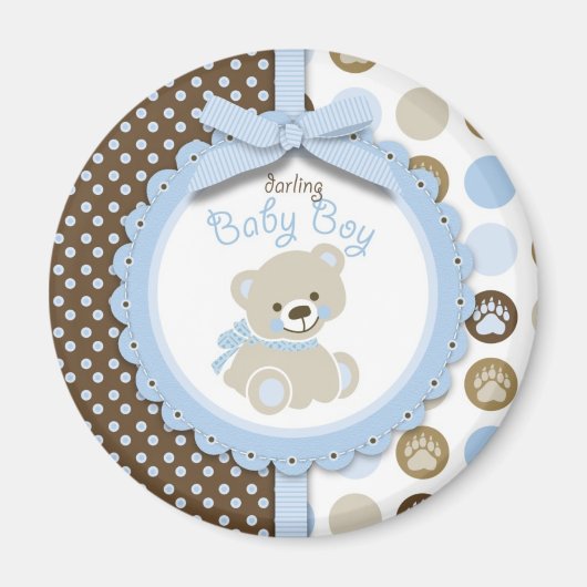 Jongen Teddy Bear Ronde Magneet (Voorkant)