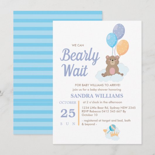 Jongen Teddy Bear, we kunnen het Baby shower afwac (Voorkant / Achterkant)