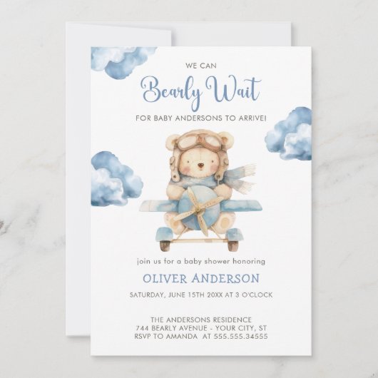 Jongen Teddy Bear, we kunnen het Baby shower afwac Kaart (Voorkant)