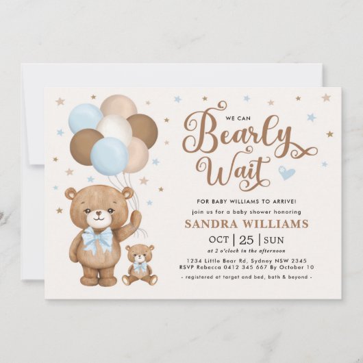 Jongen Teddy Bear, we kunnen wachten op Baby showe Kaart (Voorkant)