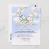 Jongen Teddy Bear Woodland Virtual Baby shower Inv Briefkaart (Voorkant / Achterkant)
