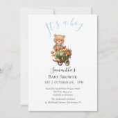 Jongen Teddy Bearly Wait Blue Floral kondiging Aankondiging (Voorkant)