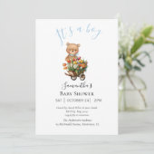 Jongen Teddy Bearly Wait Blue Floral kondiging Aankondiging (Staand voorkant)