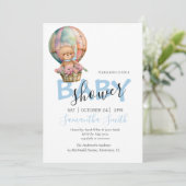 Jongen Teddy Bearly Wait Hot Air Bballonblauw Aankondiging (Staand voorkant)