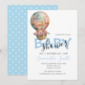 Jongen Teddy Bearly Wait Hot Air Bballonblauw Aankondiging (Voorkant / Achterkant)