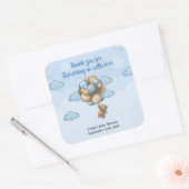 Jongen Teddy bergen blauwe bruine beige ballons Kl Vierkante Sticker (Envelop)