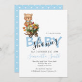 Jongen Teddy Blue Rustic Floral Baby Aankondiging (Voorkant / Achterkant)