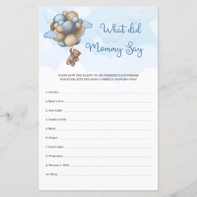 Jongen Teddy draagt blauwe ballonnen wat mama zei (Voorkant)