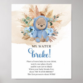 Jongen Teddy draagt een tropisch My Water Broke-sp Poster