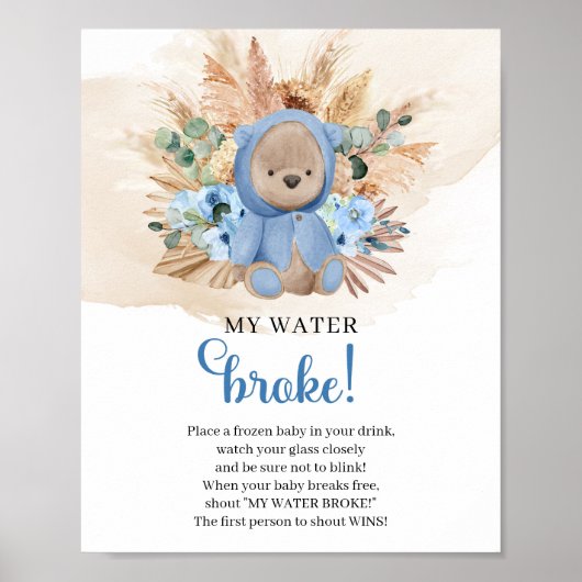 Jongen Teddy draagt een tropisch My Water Broke-sp Poster (Voorkant)