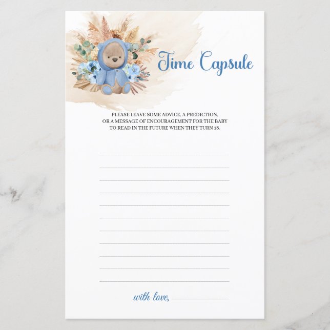 Jongen teddy dragen pampas blauwe bloemen Tijd Cap (Voorkant)