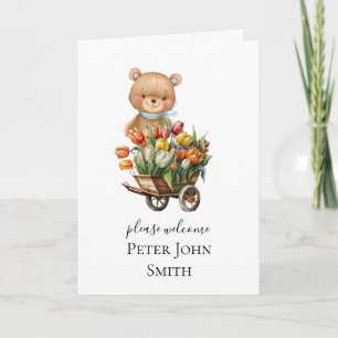 Jongen Teddy Rustic Floral Kaart Announcement