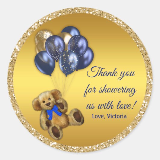 Jongen Teddybeer Baby Shower Stickers (Voorkant)