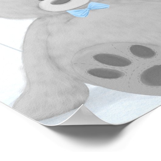 Jongen Teddybeer Blauw Grijs Ballon Welkomstbord Poster (Hoek)