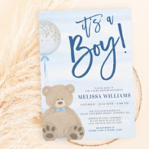 Jongen Teddybeer Blauwe Ballon Baby Shower