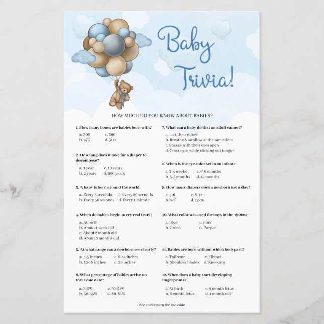 Jongen teddybeer blauwe bruine ballonnen Baby Triv (Voorkant)