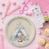 Jongen Teddybeer, Konijn in Indianentent Baby Show Papieren Bordje (Feest)