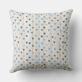 Jongen Teddybeer op blauwe bruine harten Kussen (Achterkant)