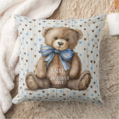 Jongen Teddybeer op blauwe bruine harten Kussen (Deken)