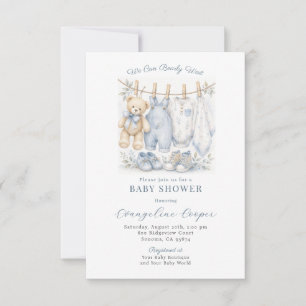 Jongen Teddybeer Waslijn Blauwe Baby Shower Kaart