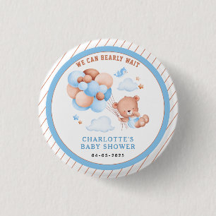 Jongen Teddybeer “We Can Bearly Wait” Baby Shower Ronde Button 3,2 Cm