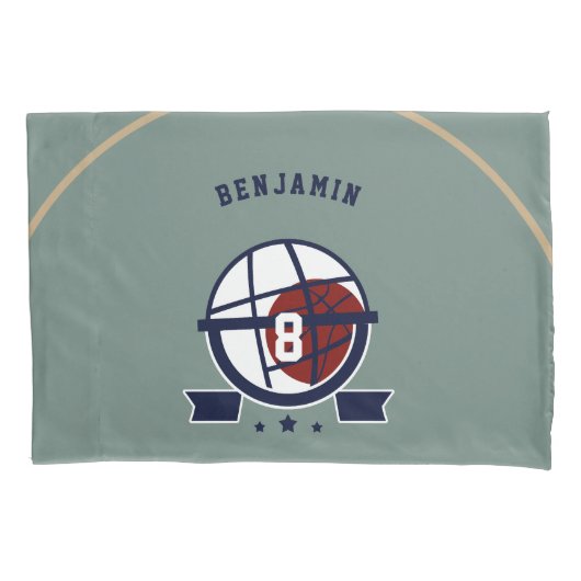 Jongen Teen Basketball Hoop Green Navy Name Kinder Kussensloop (Voorkant)