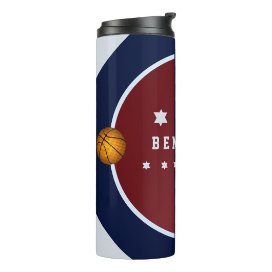 Jongen Teen Basketball Stars Nummer Naam Blue Red Thermosbeker (Gedraaid links)